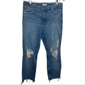 Good American women size 10/30 blue cropped ankle jeans denim distressed